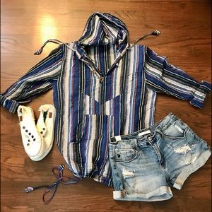 Lightweight hoodie 100% cotton multicolored striped, hooded surfer/skater top